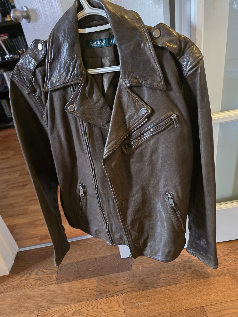 Ralph Lauren Womens Dark Brown Faux Leather Moto Jacket
